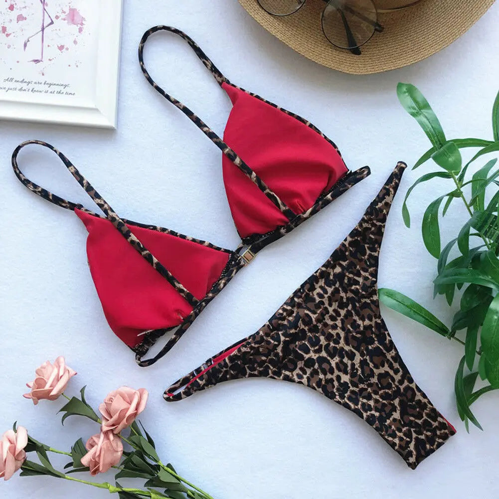 Women Swimsuit Sexy Leopard Bikini Set